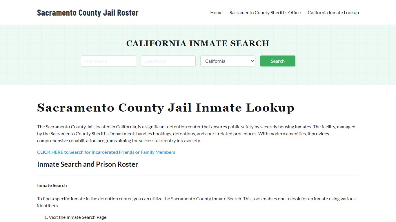 Sacramento County Jail Roster Lookup, CA, Inmate Search