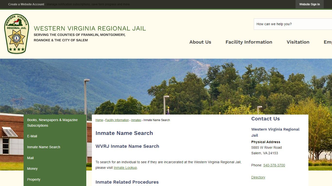 Inmate Name Search | Western Virginia Regional Jail, VA