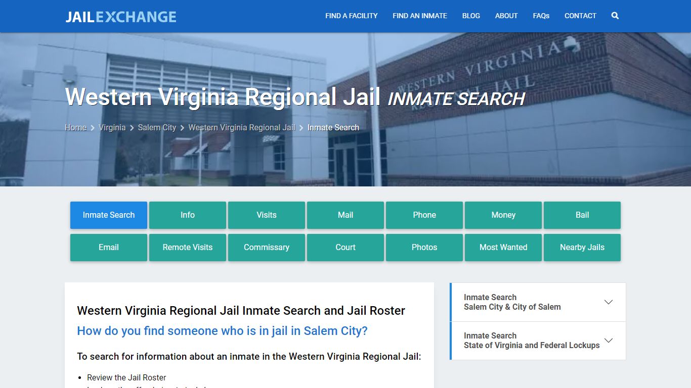 Western Virginia Regional Jail Inmate Search - Jail Exchange