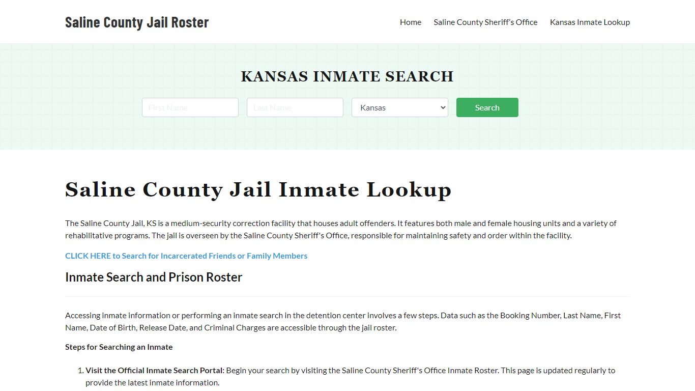 Saline County Jail Roster Lookup, KS, Inmate Search