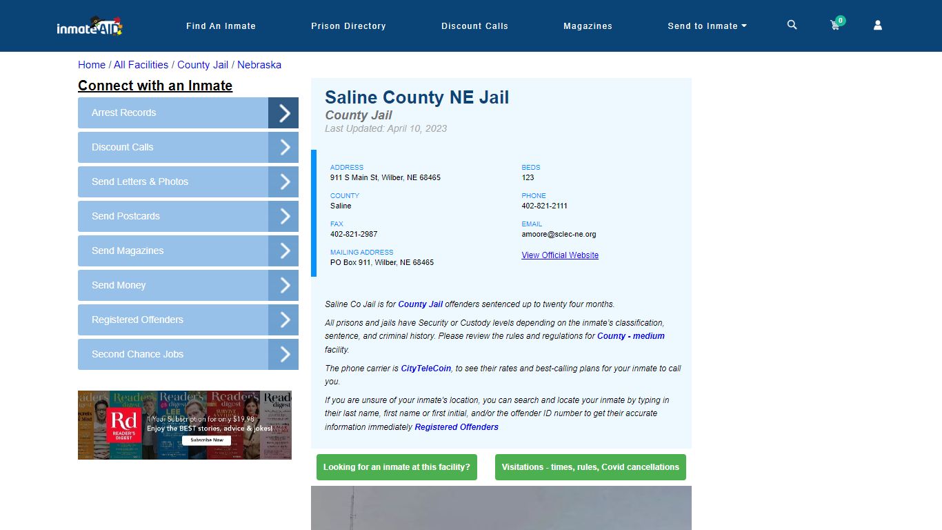 Saline County NE Jail - Inmate Locator - Wilber, NE