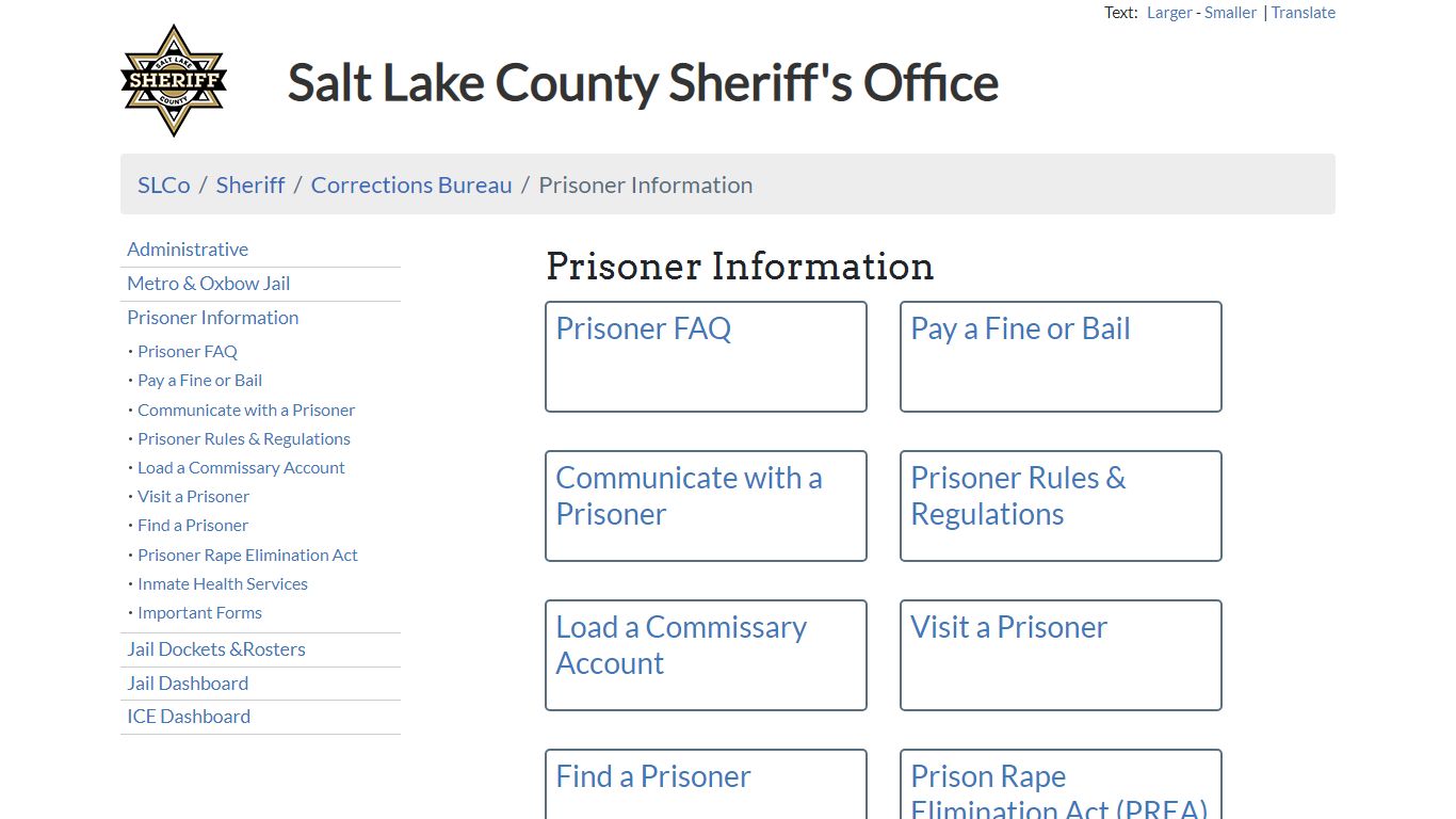 Prisoner Information - Sheriff | SLCo - Salt Lake County, Utah