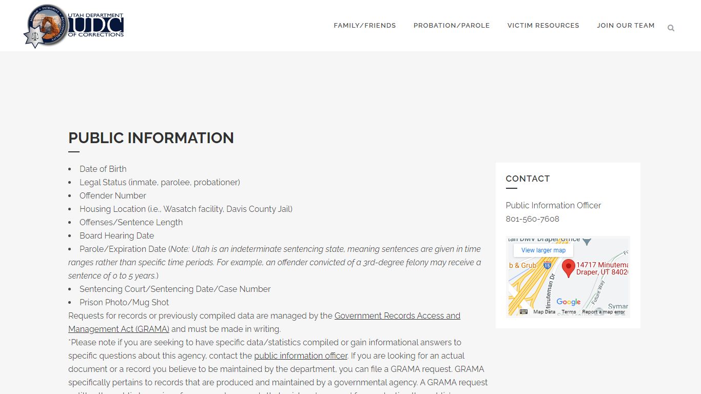 Public Information - Utah Department of Corrections