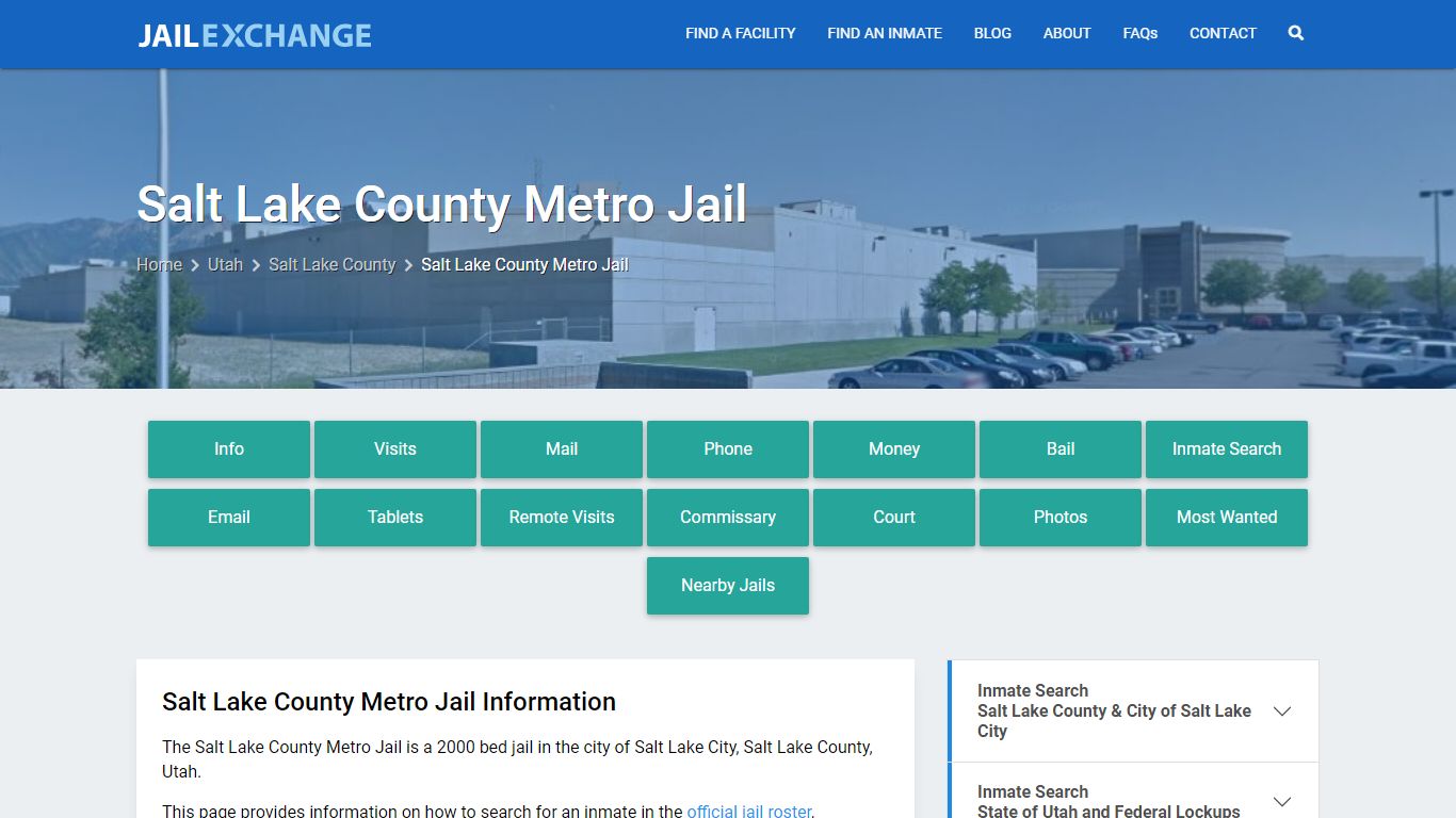 Salt Lake County Metro Jail, UT Inmate Search, Information