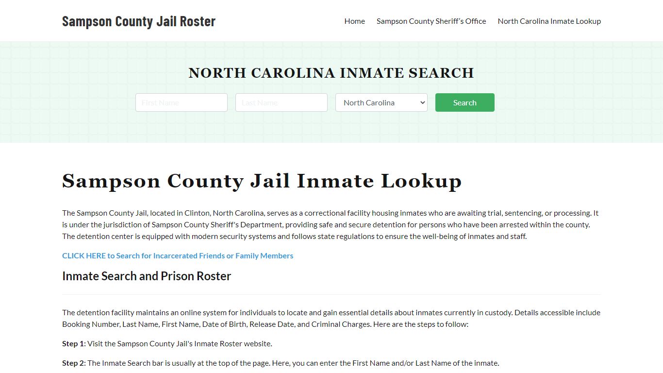 Sampson County Jail Roster Lookup, NC, Inmate Search