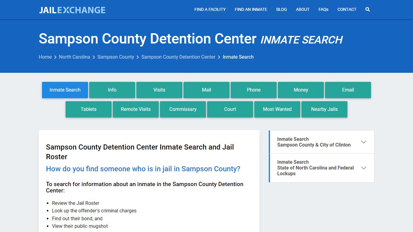 Sampson County Detention Center Inmate Search - Jail Exchange