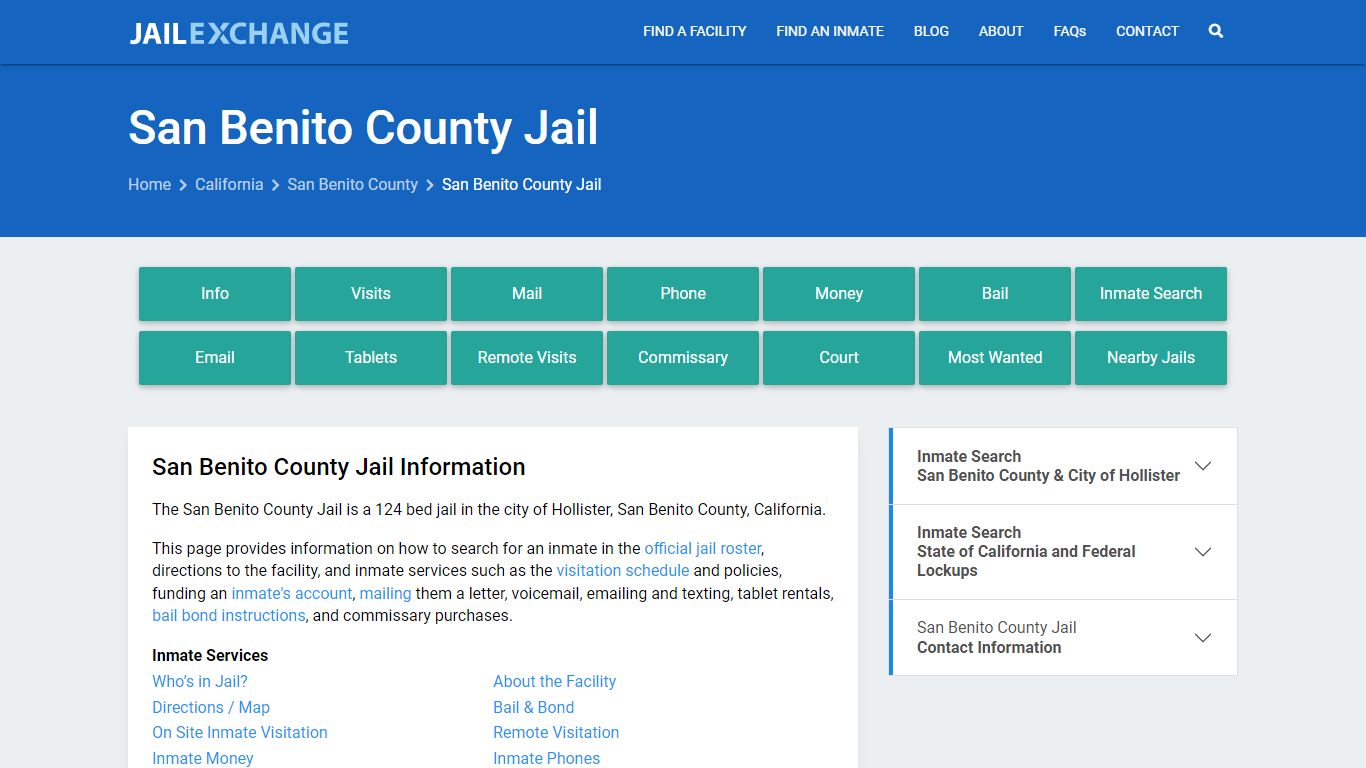 San Benito County Jail, CA Inmate Search, Information