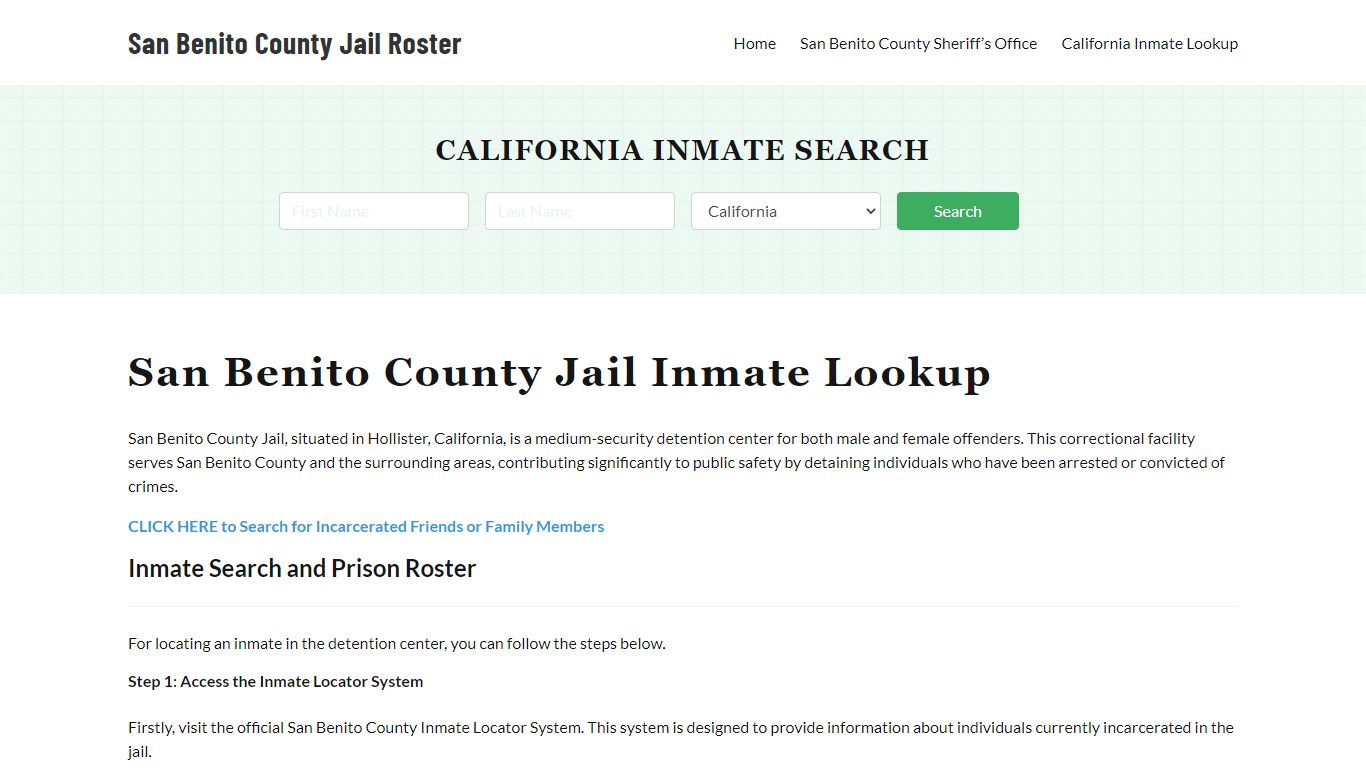 San Benito County Jail Roster Lookup, CA, Inmate Search