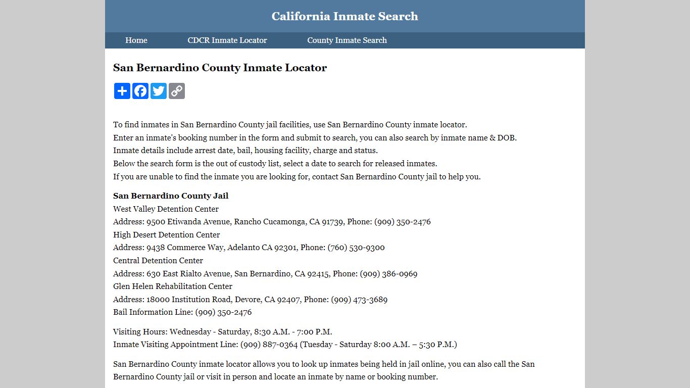 San Bernardino County Inmate Locator - California Inmate Search