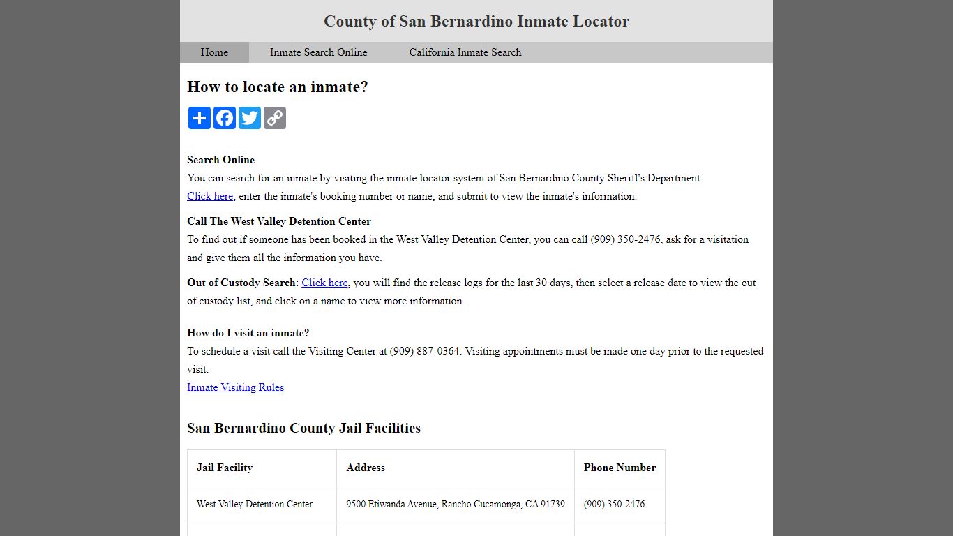 County of San Bernardino Inmate Locator
