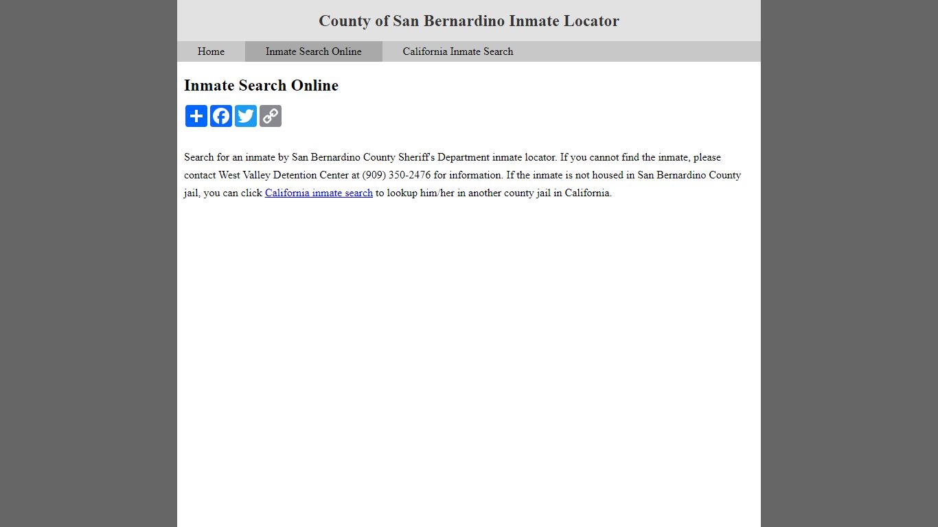 County of San Bernardino Online Inmate Locator System