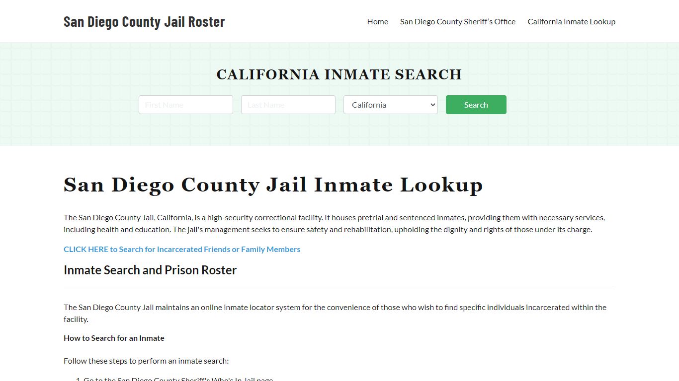 San Diego County Jail Roster Lookup, CA, Inmate Search