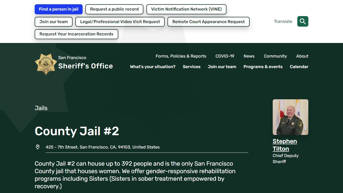 County Jail #2 | San Francisco Sheriff's Department