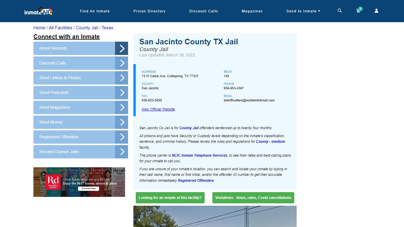 San Jacinto County TX Jail - Inmate Locator - Coldspring, TX