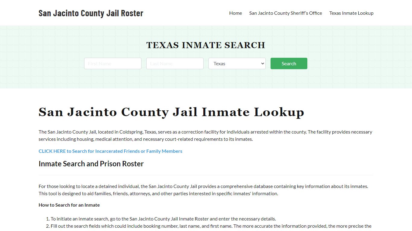 San Jacinto County Jail Roster Lookup, TX, Inmate Search