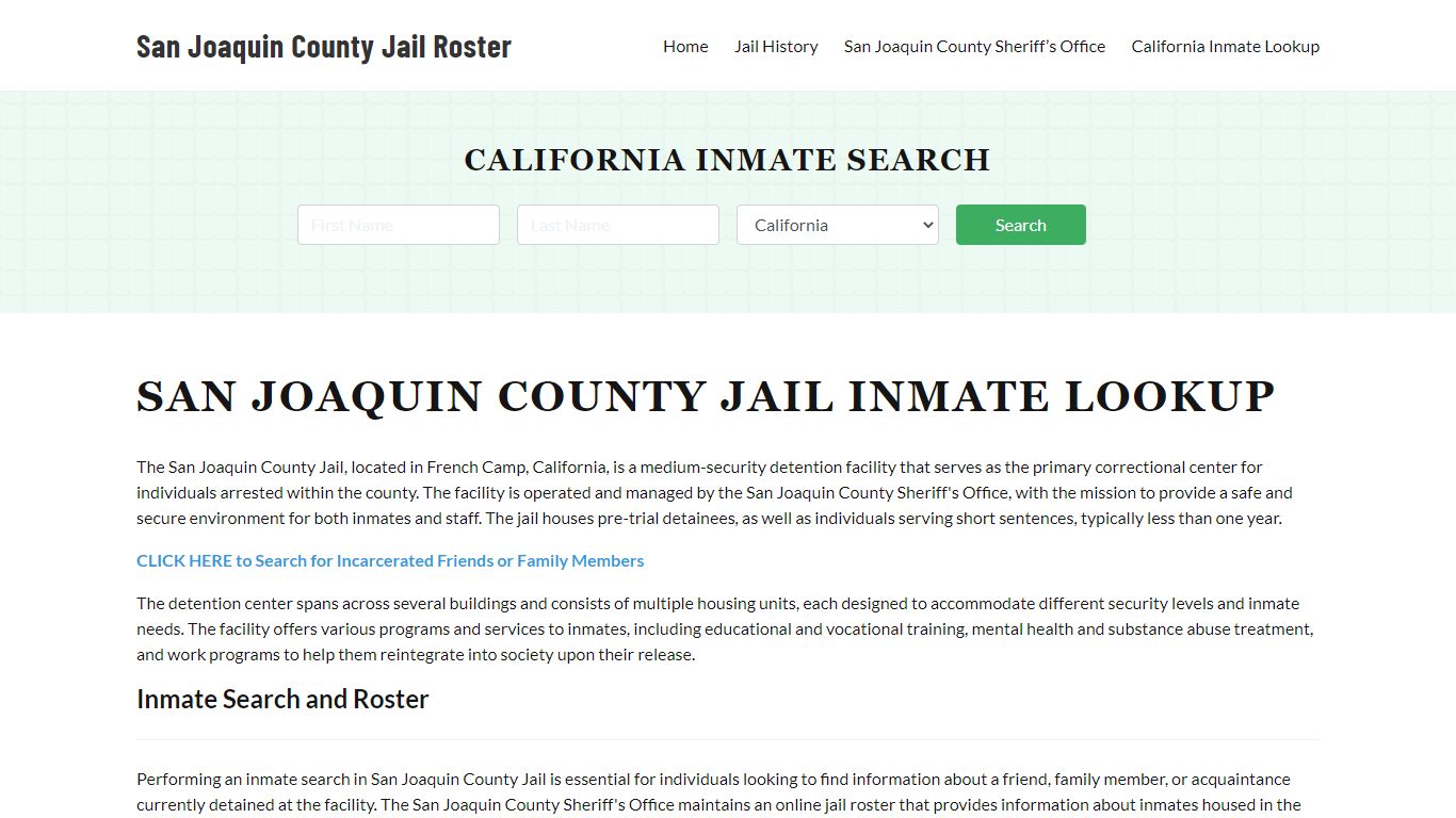 San Joaquin County Jail Roster Lookup, CA, Inmate Search