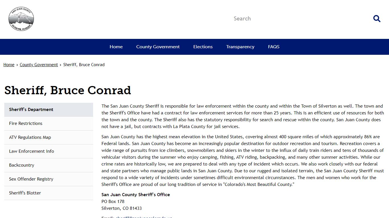 Sheriff, Bruce Conrad | San Juan County - Colorado