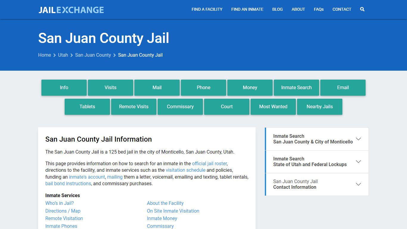 San Juan County Jail, UT Inmate Search, Information