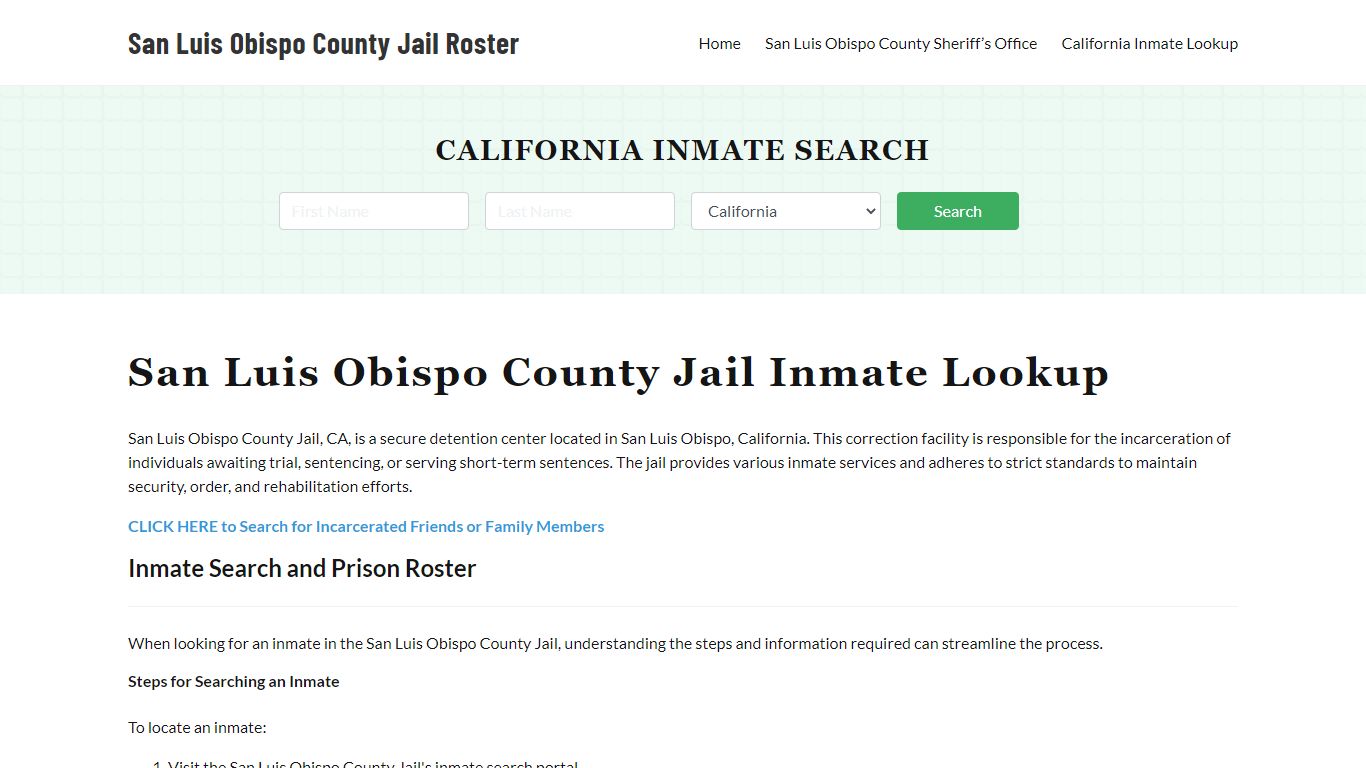 San Luis Obispo County Jail Roster Lookup, CA, Inmate Search