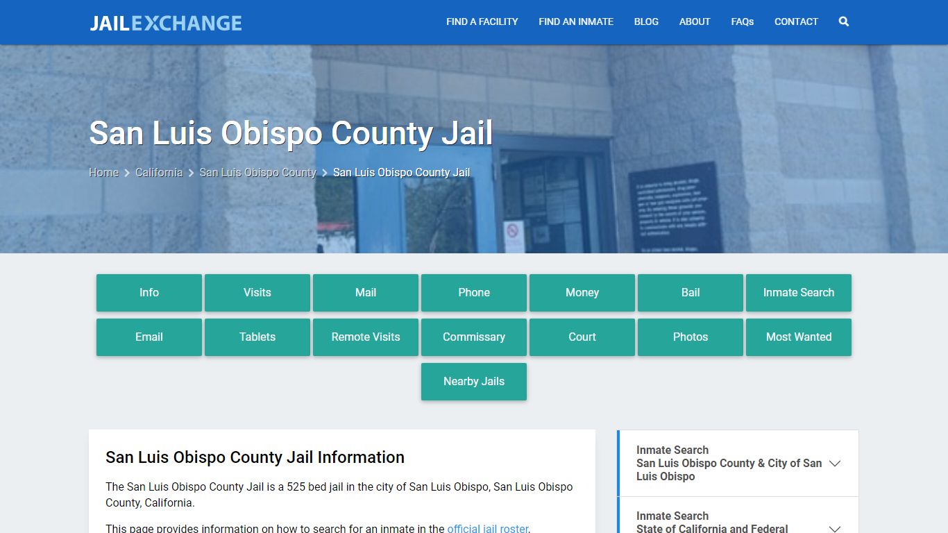 San Luis Obispo County Jail, CA Inmate Search, Information