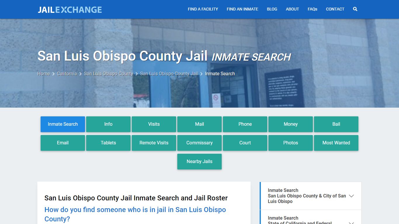 San Luis Obispo County Jail Inmate Search - Jail Exchange