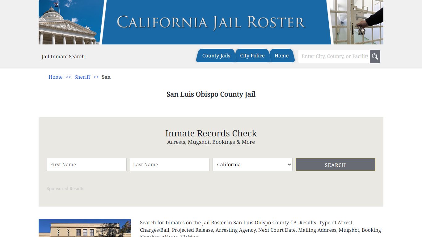 San Luis Obispo County Jail | Jail Roster Search