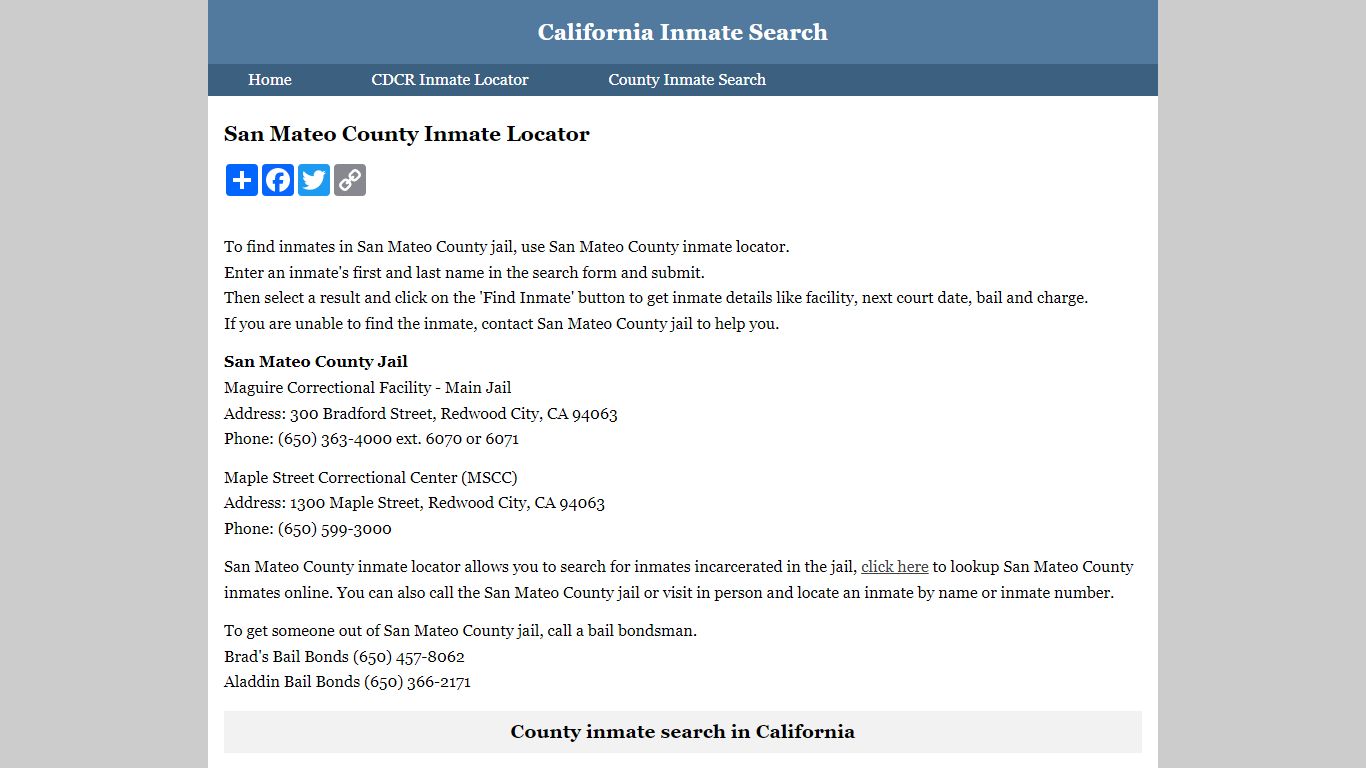 San Mateo County Inmate Locator - California Inmate Search