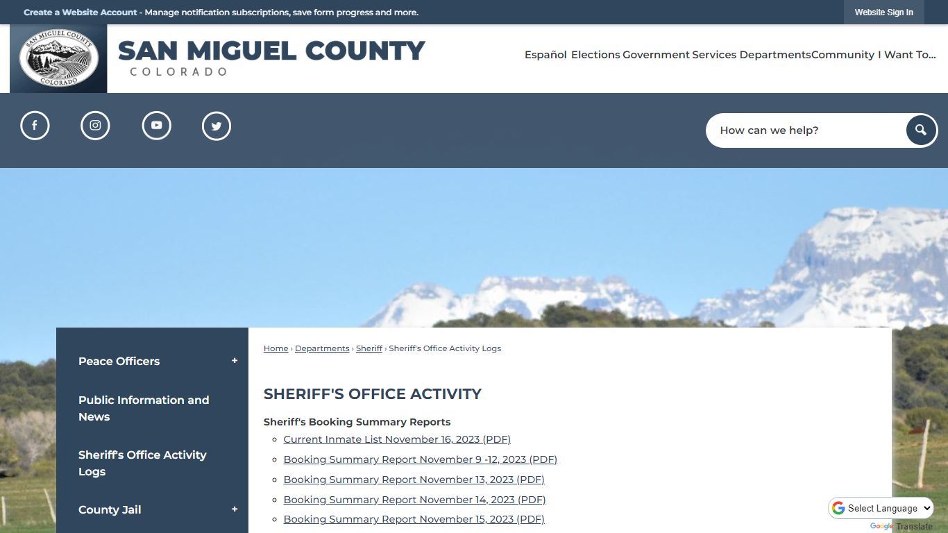 Sheriff's Office Activity - San Miguel County, CO