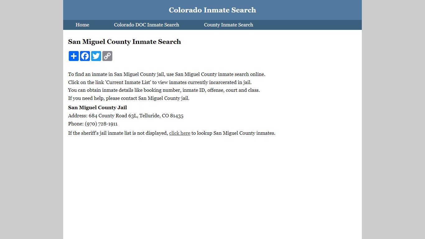 San Miguel County Inmate Search