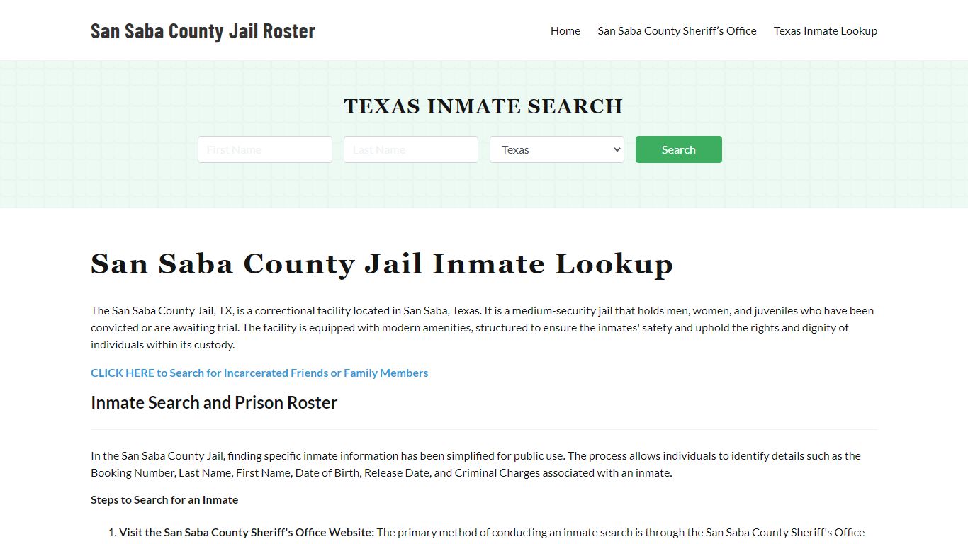 San Saba County Jail Roster Lookup, TX, Inmate Search