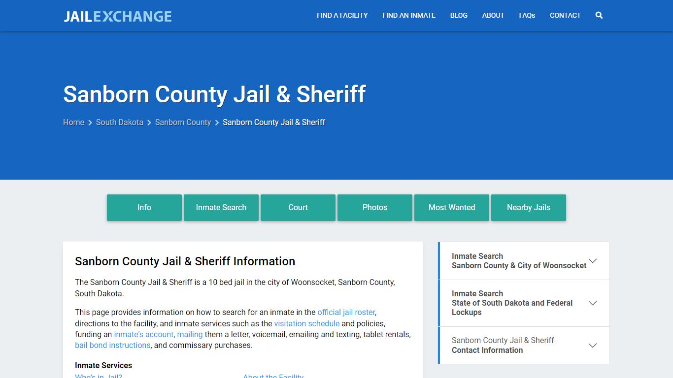 Sanborn County Jail & Sheriff, SD Inmate Search, Information