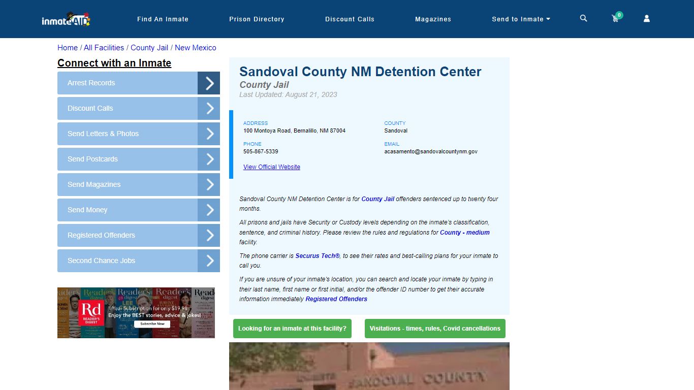 Sandoval County NM Detention Center - Inmate Locator - Bernalillo, NM