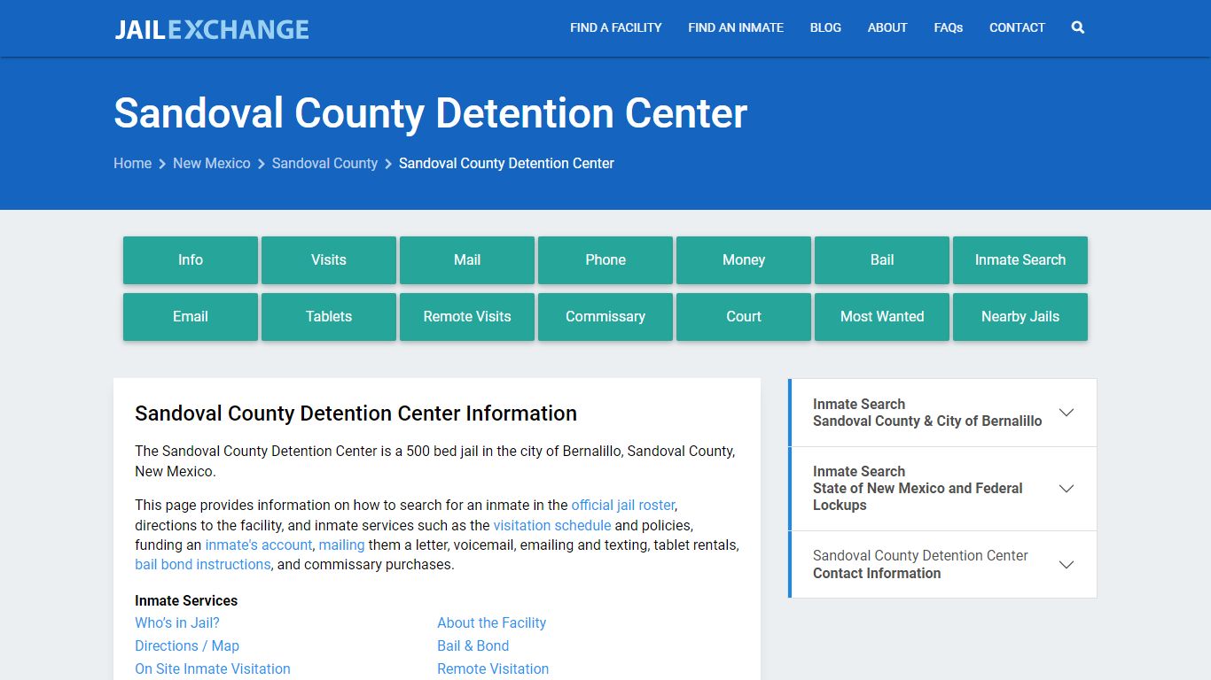 Sandoval County Detention Center, NM Inmate Search, Information