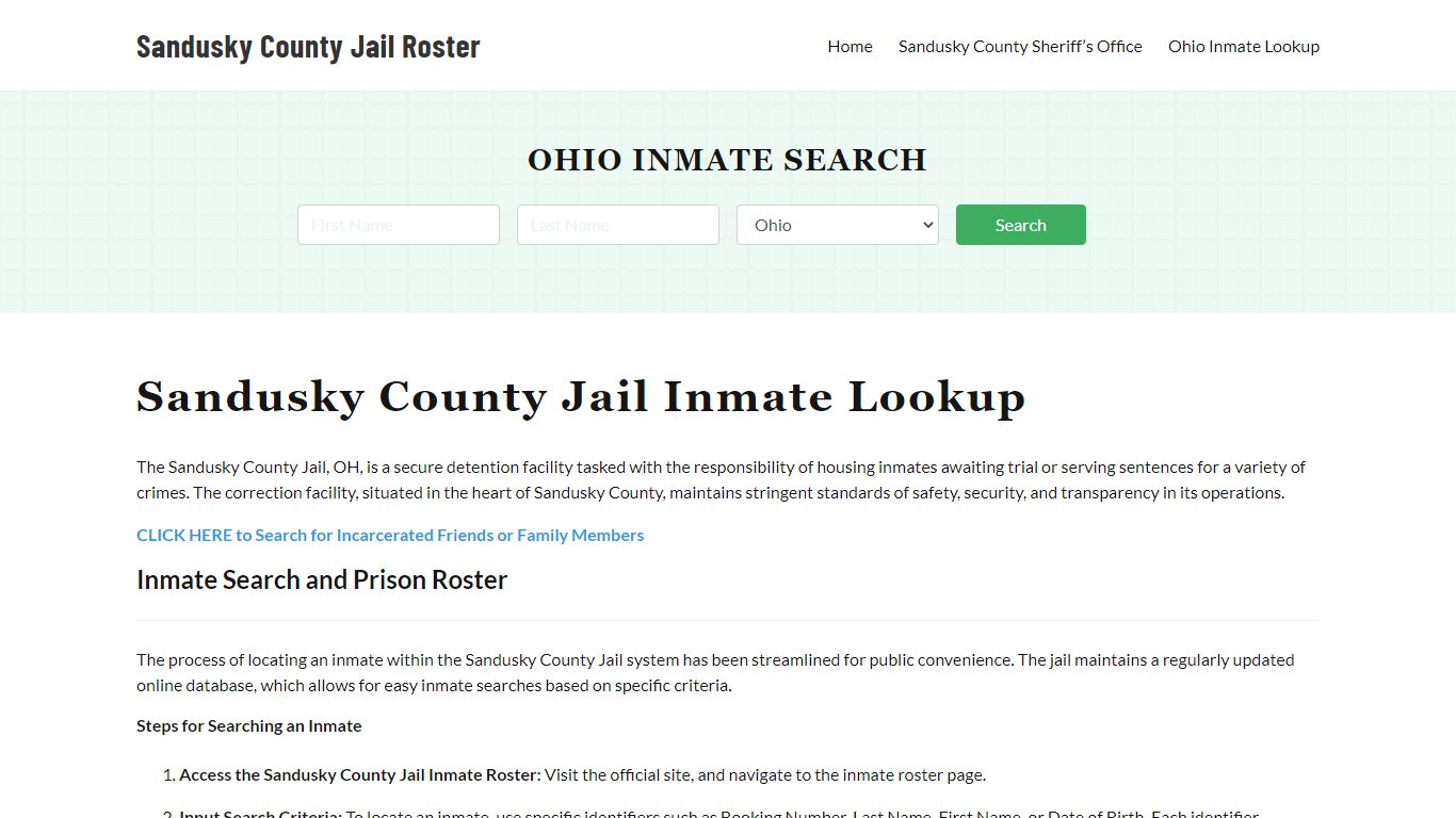 Sandusky County Jail Roster Lookup, OH, Inmate Search