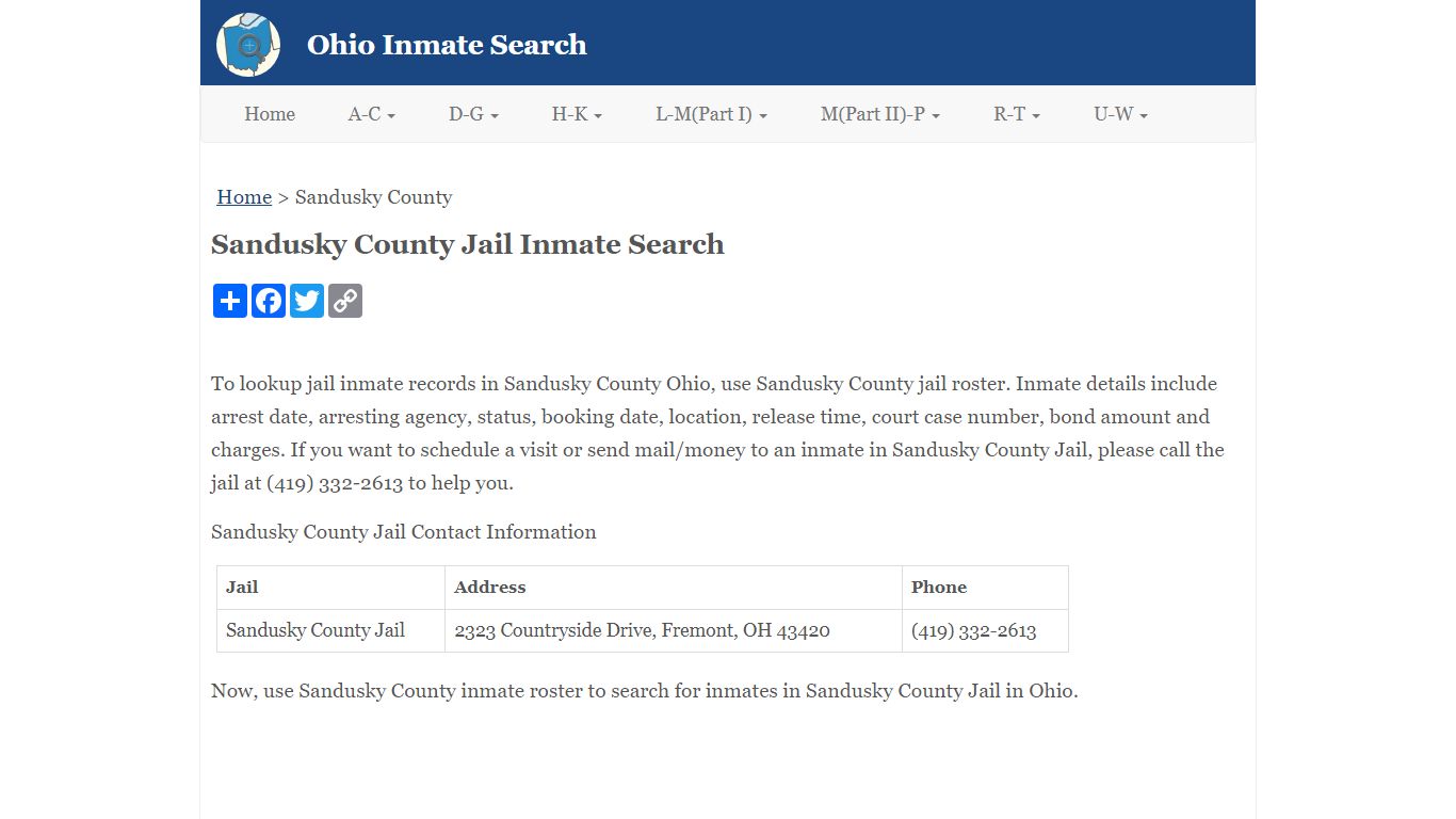 Sandusky County Jail Inmate Search