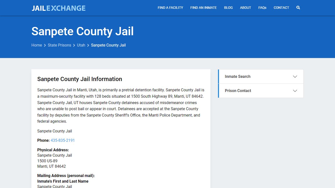 Sanpete County Jail Inmate Search, UT - Jail Exchange