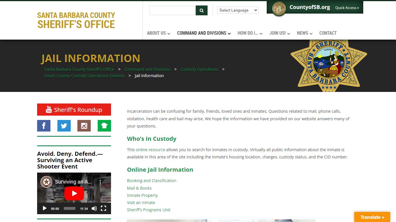 Jail Information – Santa Barbara County Sheriff's Office