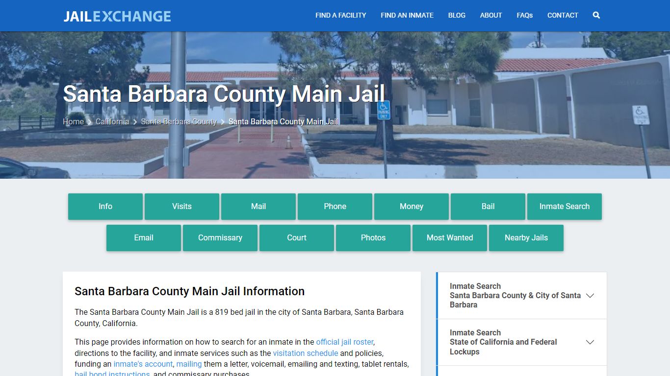 Santa Barbara County Main Jail, CA Inmate Search, Information