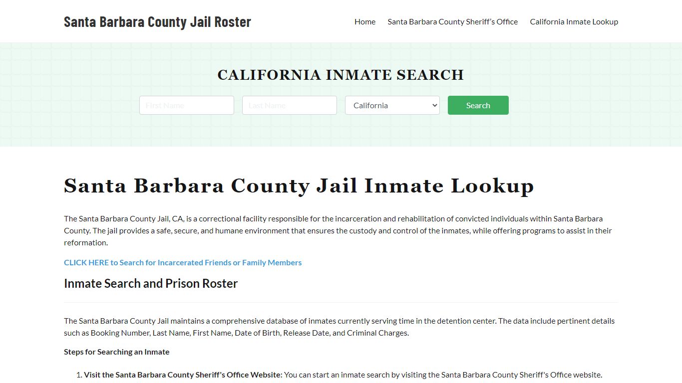 Santa Barbara County Jail Roster Lookup, CA, Inmate Search