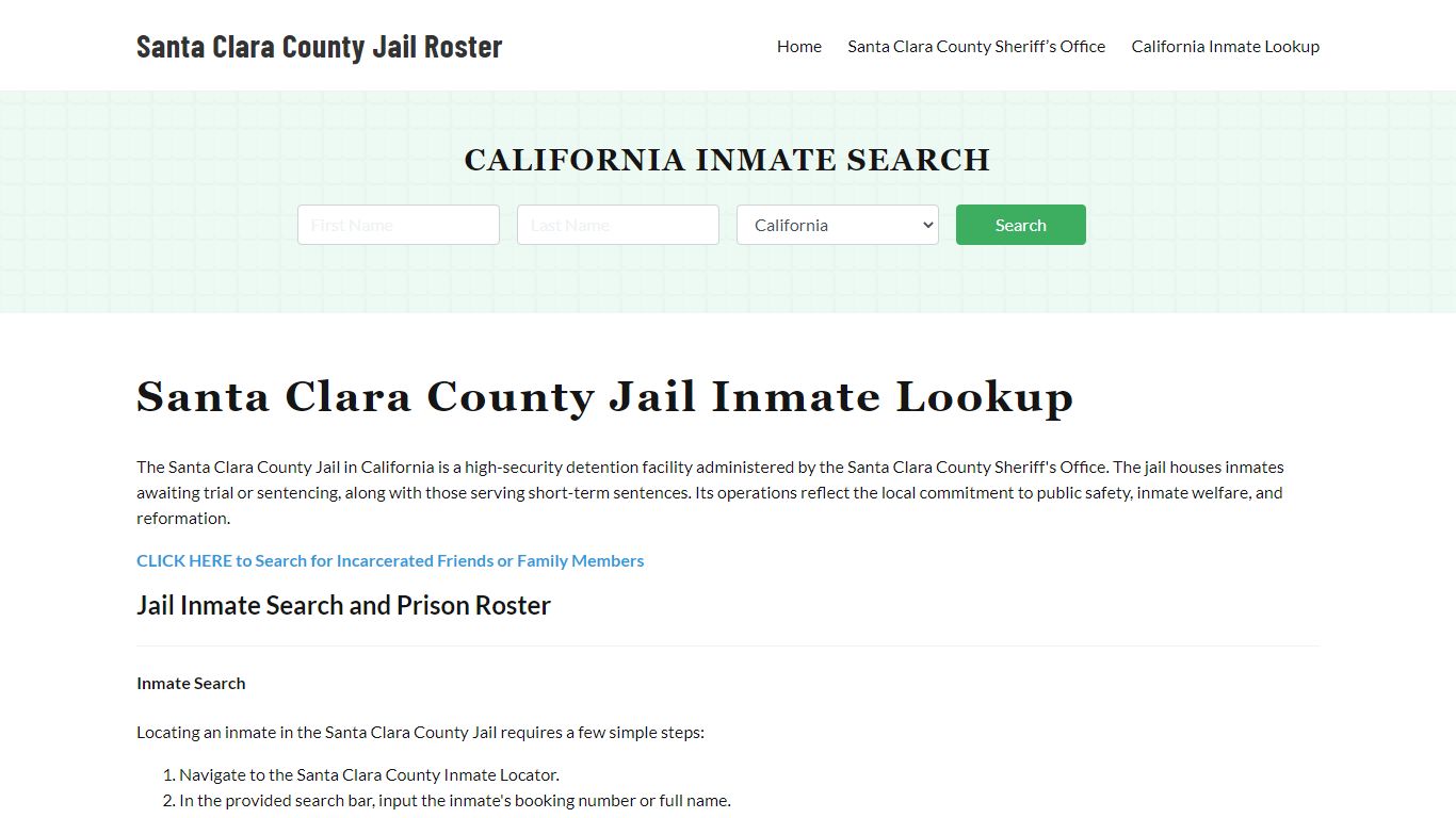 Santa Clara County Jail Roster Lookup, CA, Inmate Search