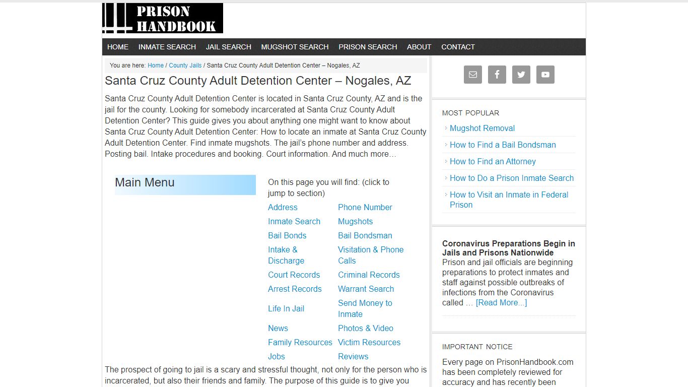 Santa Cruz County Adult Detention Center – Nogales, AZ - Prison Handbook