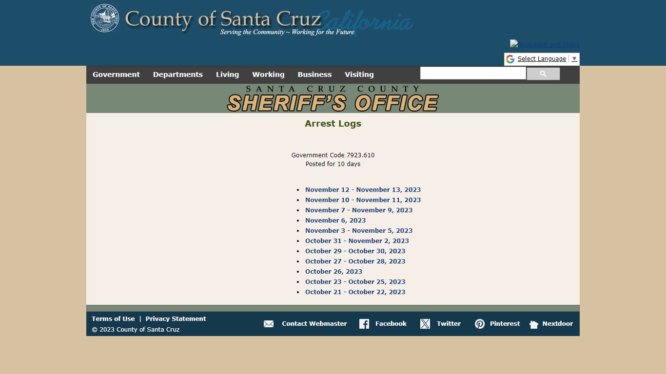 Arrest Logs - Santa Cruz County Sheriff's Office Homepage