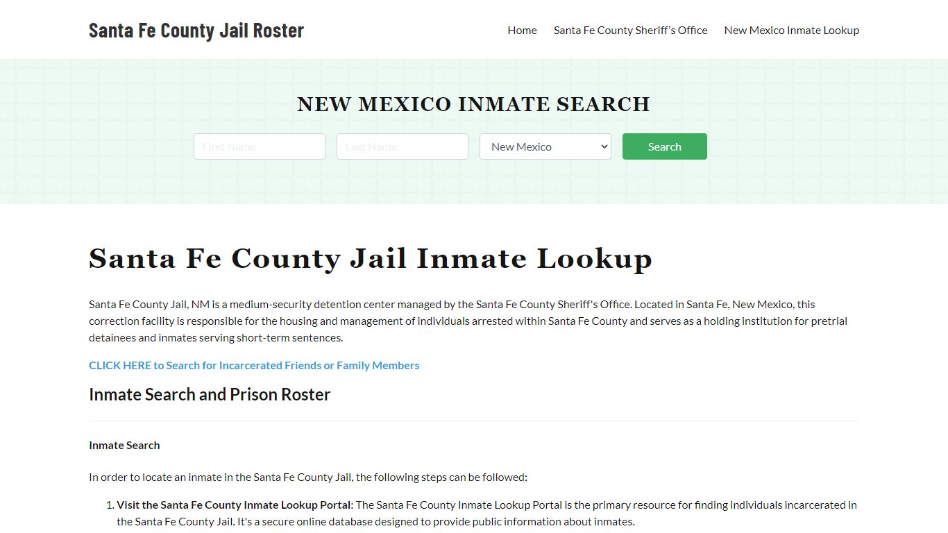 Santa Fe County Jail Roster Lookup, NM, Inmate Search