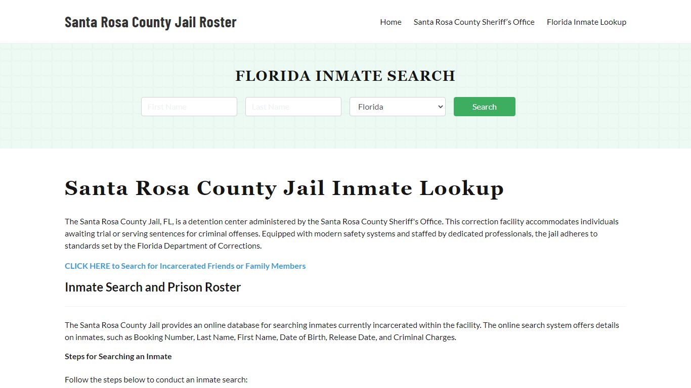 Santa Rosa County Jail Roster Lookup, FL, Inmate Search