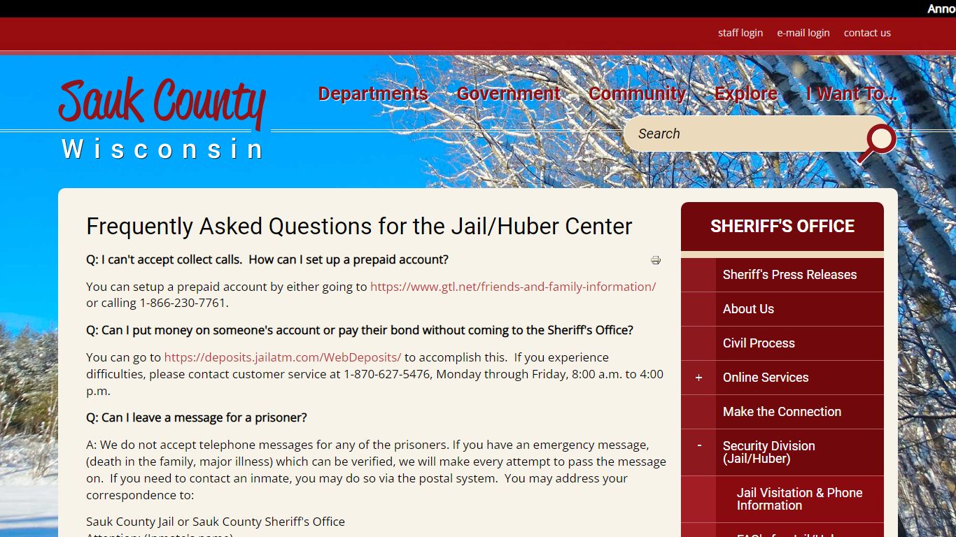 Frequently Asked Questions for the Jail/Huber Center | Sauk County ...
