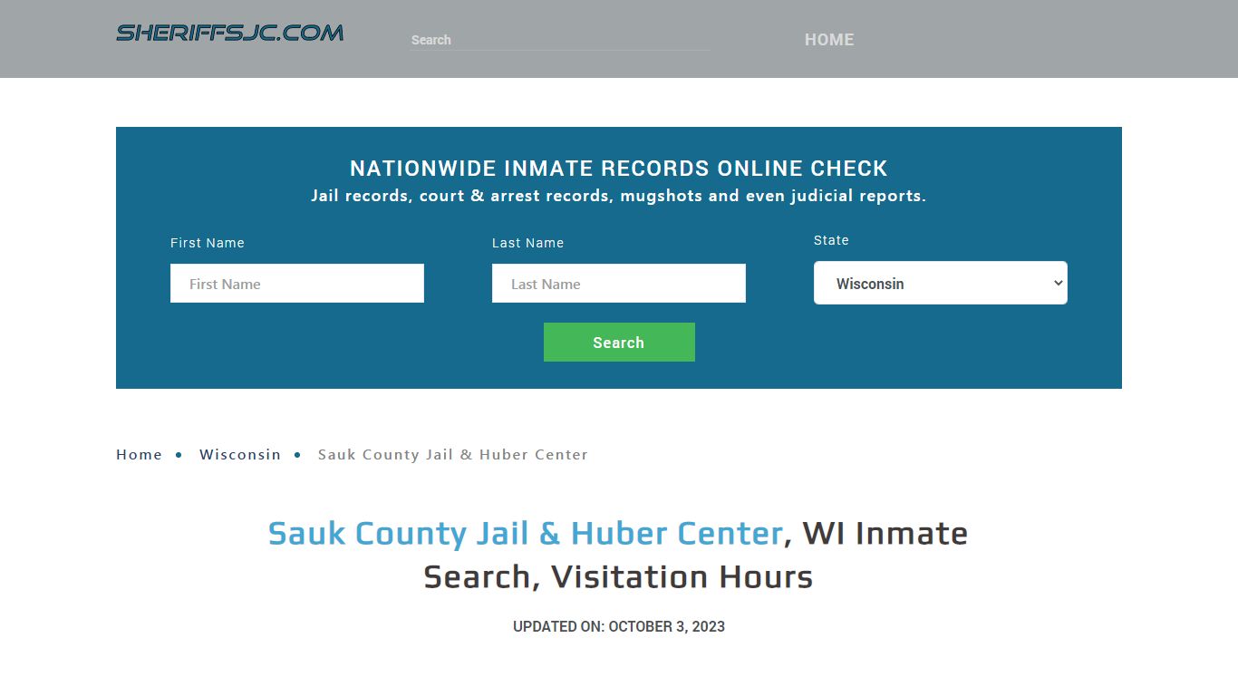 Sauk County Jail & Huber Center, WI Inmate Search, Visitation Hours