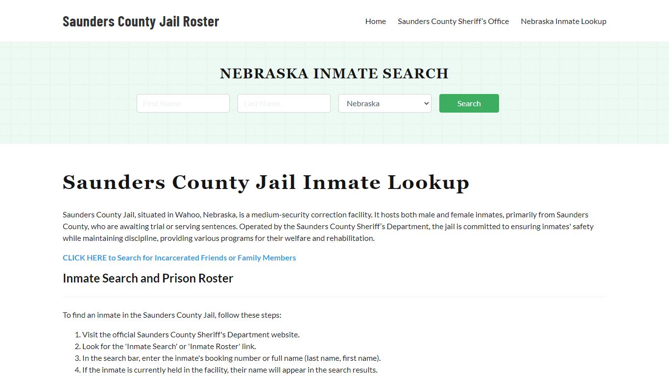 Saunders County Jail Roster Lookup, NE, Inmate Search