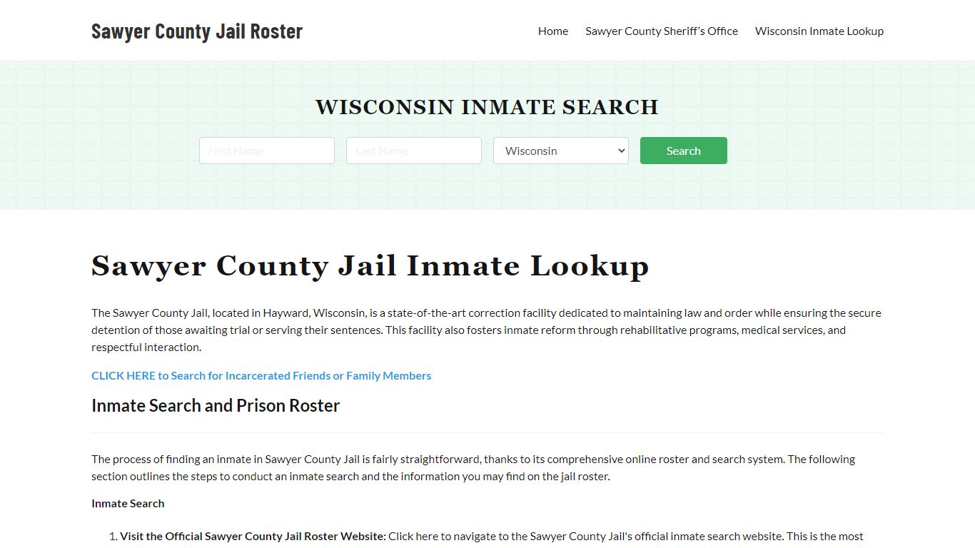 Sawyer County Jail Roster Lookup, WI, Inmate Search