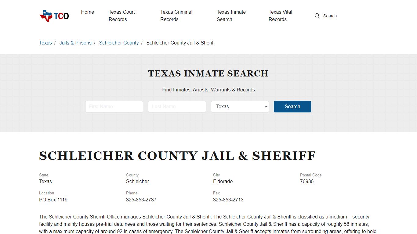 Schleicher County Jail & Sheriff in Eldorado, TX - Contact Information ...