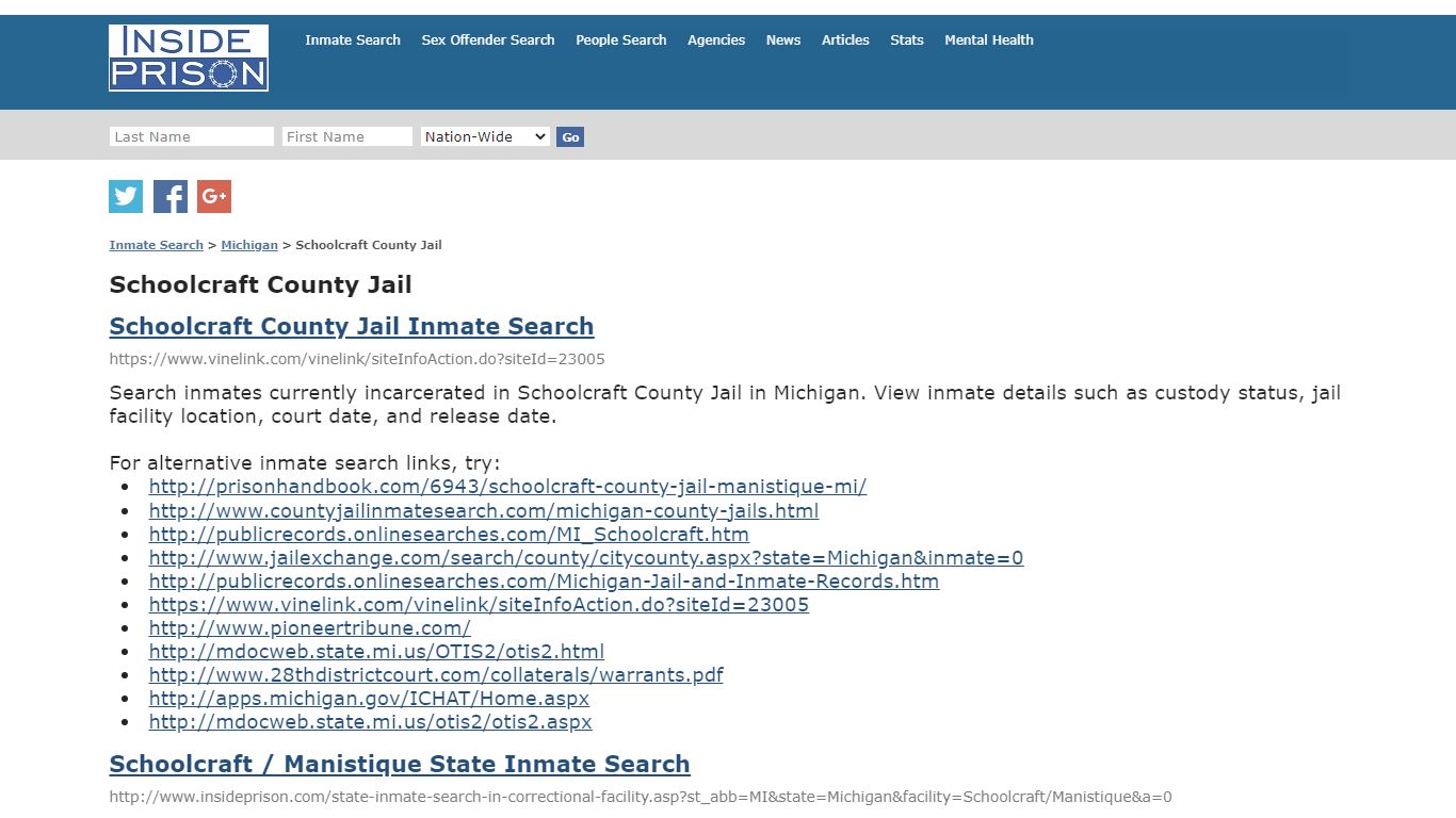Schoolcraft County Jail - Michigan - Inmate Search - Inside Prison